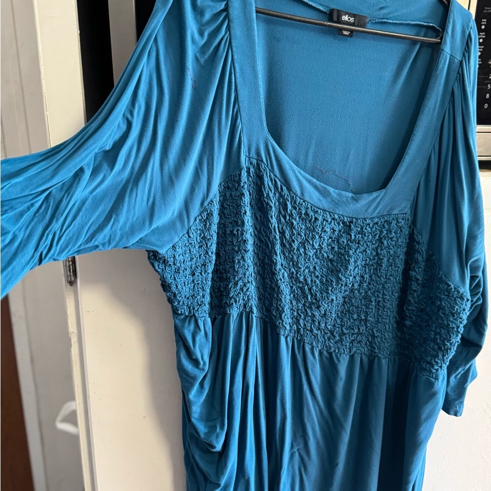 Eloquii Teal Smocked Women's Blouse
